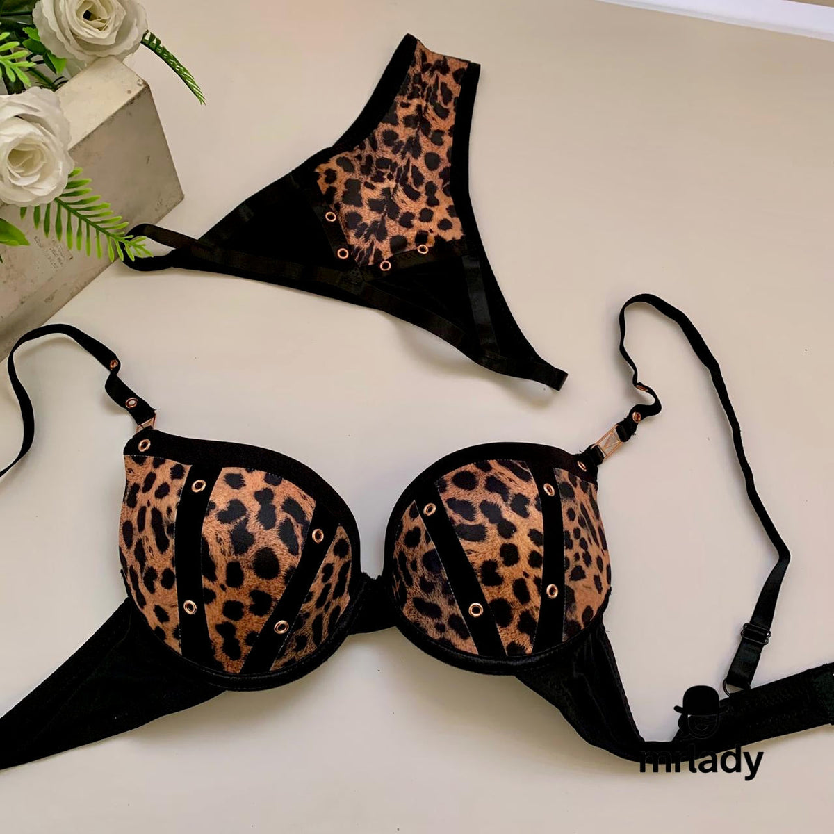 CHEETAH LIGHT PUSH UP BRA SET